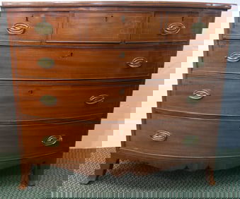 19th Century Cherry 6 Drawer Dresser with Line Inlay: