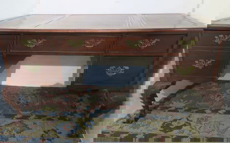 HEKMAN Leather-Top Double Pedestal Office Desk: