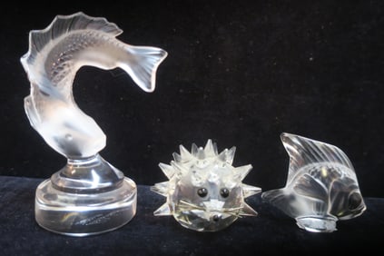 Two LALIQUE Crystal Fish and SWAROVSKI Hedgehog: