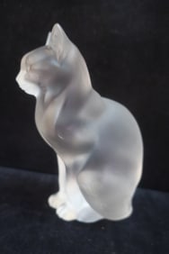LALIQUE FRANCE Frosted Crystal 8 1/8" Sitting Cat: