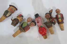 Six Vintage Figural Wine Nodders/Corks: