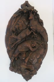 Black Forest Carved Wooden Plaque: