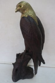 Woodlook Sculpture of Falcon with Brass Head:
