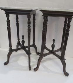 Pair of Square Marble-Top Fern Stands: