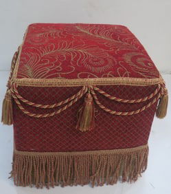Square Tuffet Covered with Burgundy Fabric: