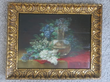 Oil on Panel Lilac Still Life: