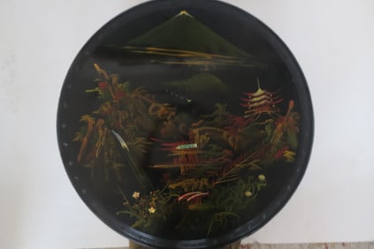 Japanese Round Tea Table with Mount Fuji Scene: