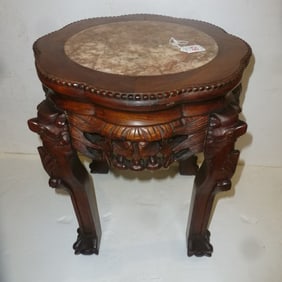 Short Round Asian Fern Stand with Rose Marble Insert: