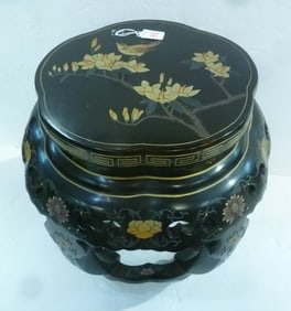 Classic Carved Ebony Asian Garden Seat: