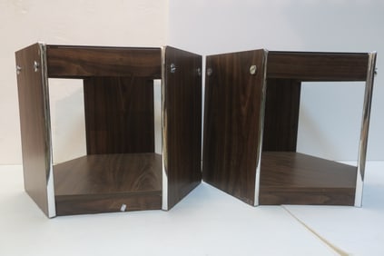 Pair of Mid Century Smoked Glass Hexagonal Tables: