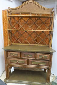HOOKER Rattan & Leather Sideboard and Bookcase Unit:
