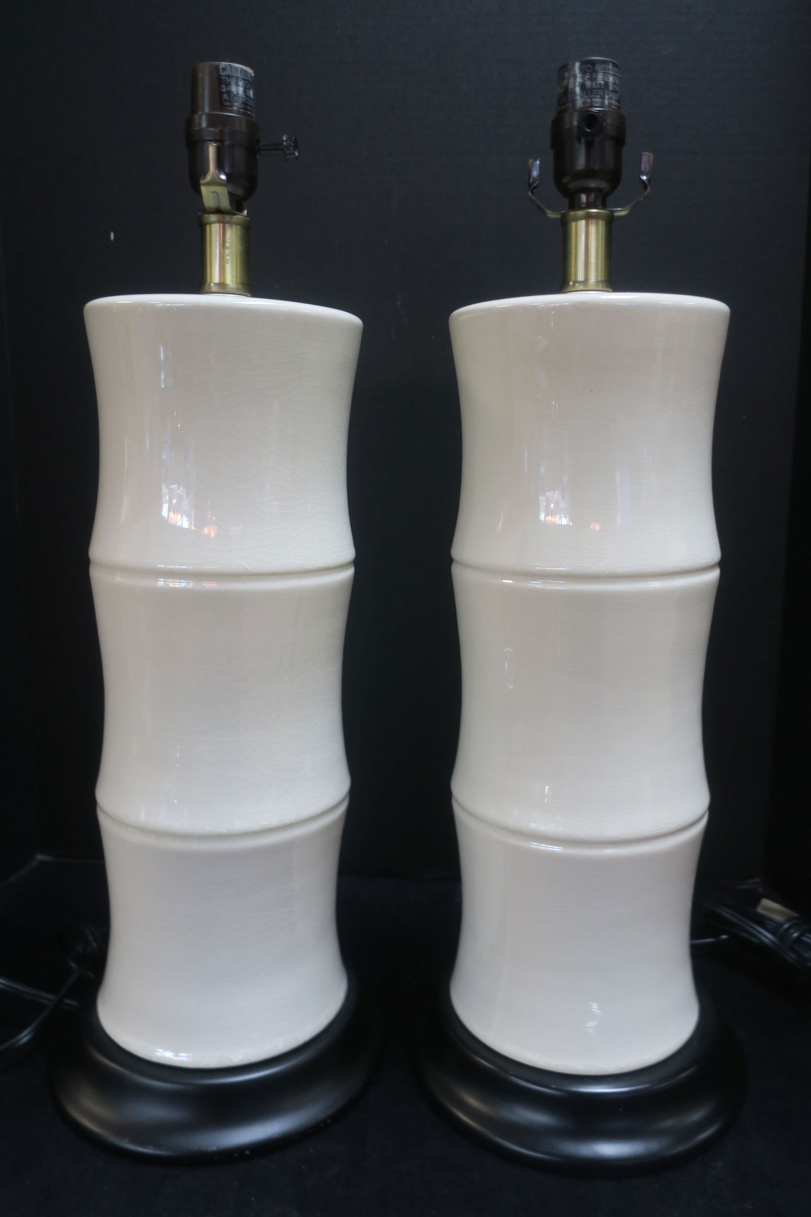 Pair of Modern White Ceramic Lamps with Shades: (1 of 3)