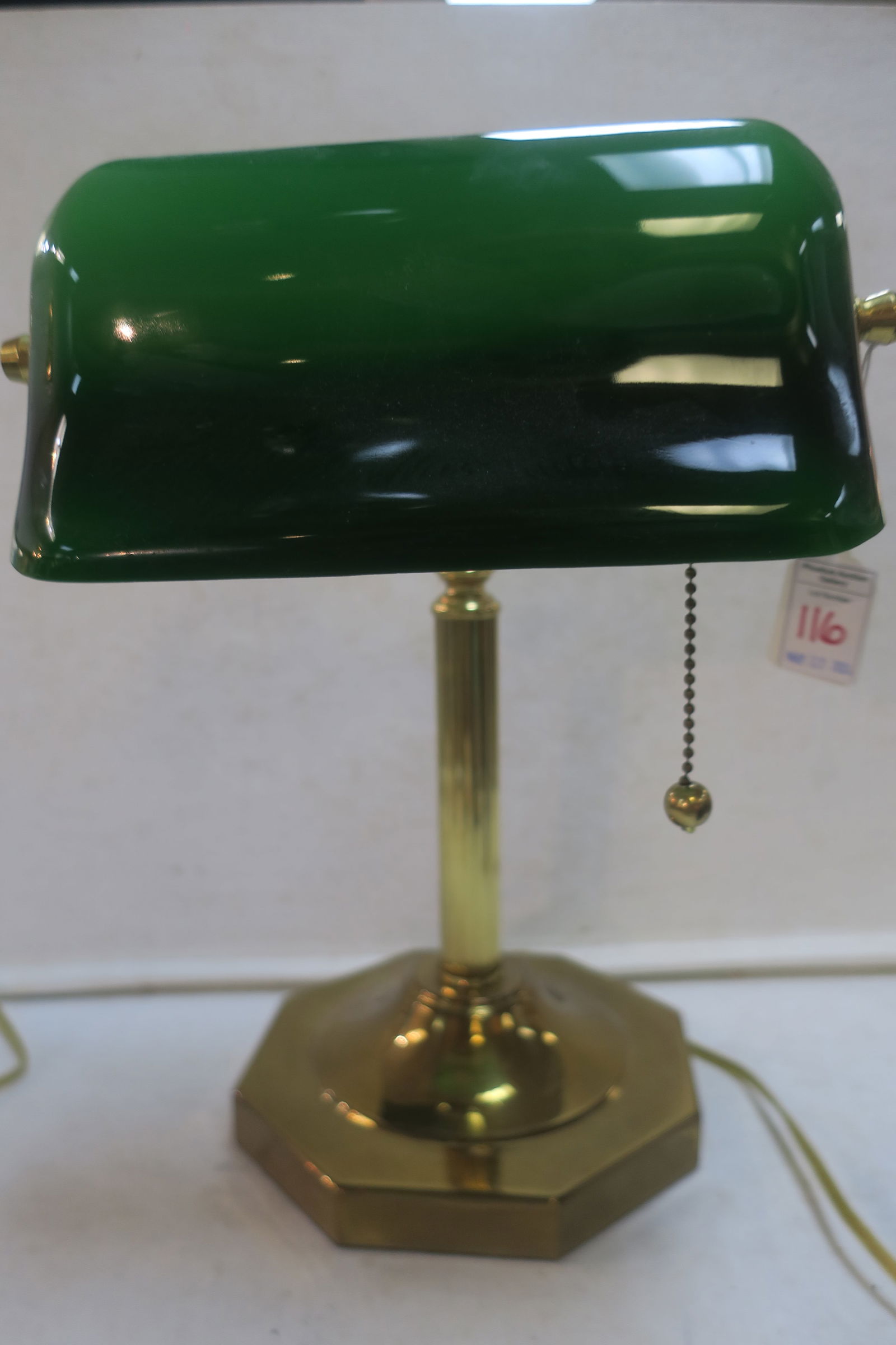 Bankers Green Glass Brass Desk Lamp CA 1980's: (1 of 3)