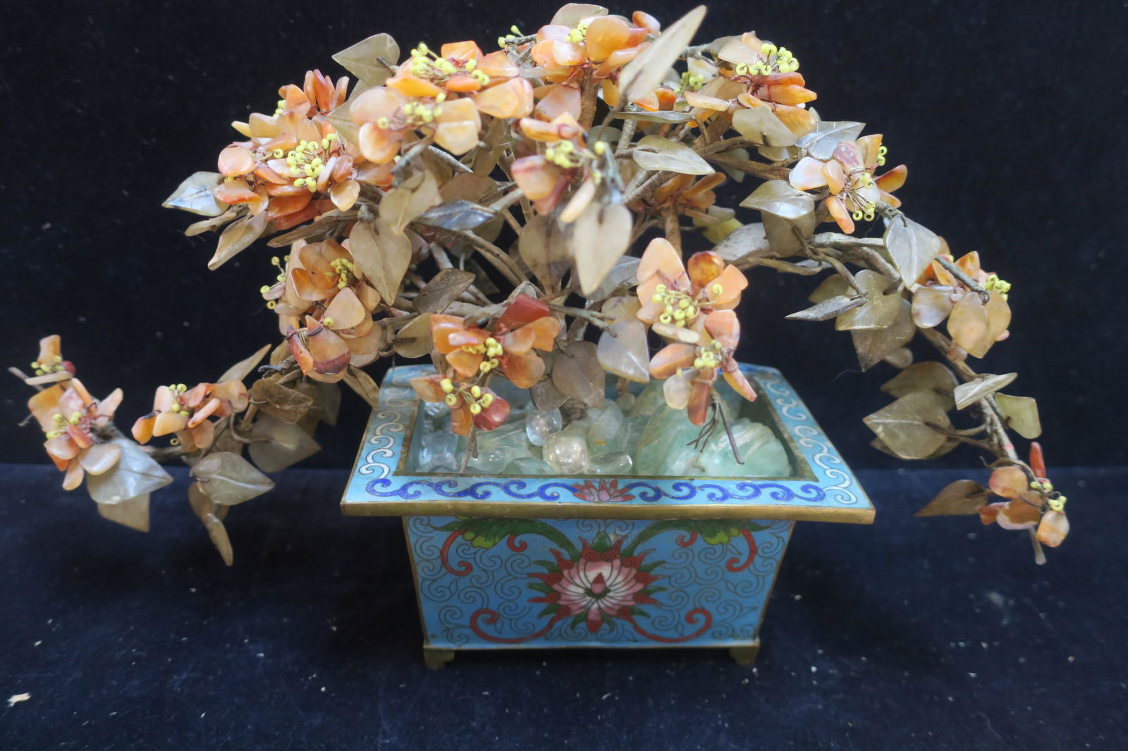 Chinese Jade & Rose Quartz Bonsai Tree in Planter: (1 of 4)