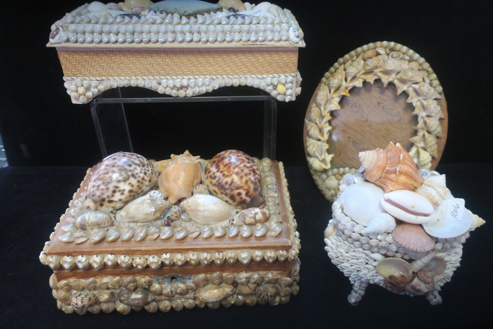 Four Victorian Sailors Shell Art Boxes and Frame: (1 of 6)