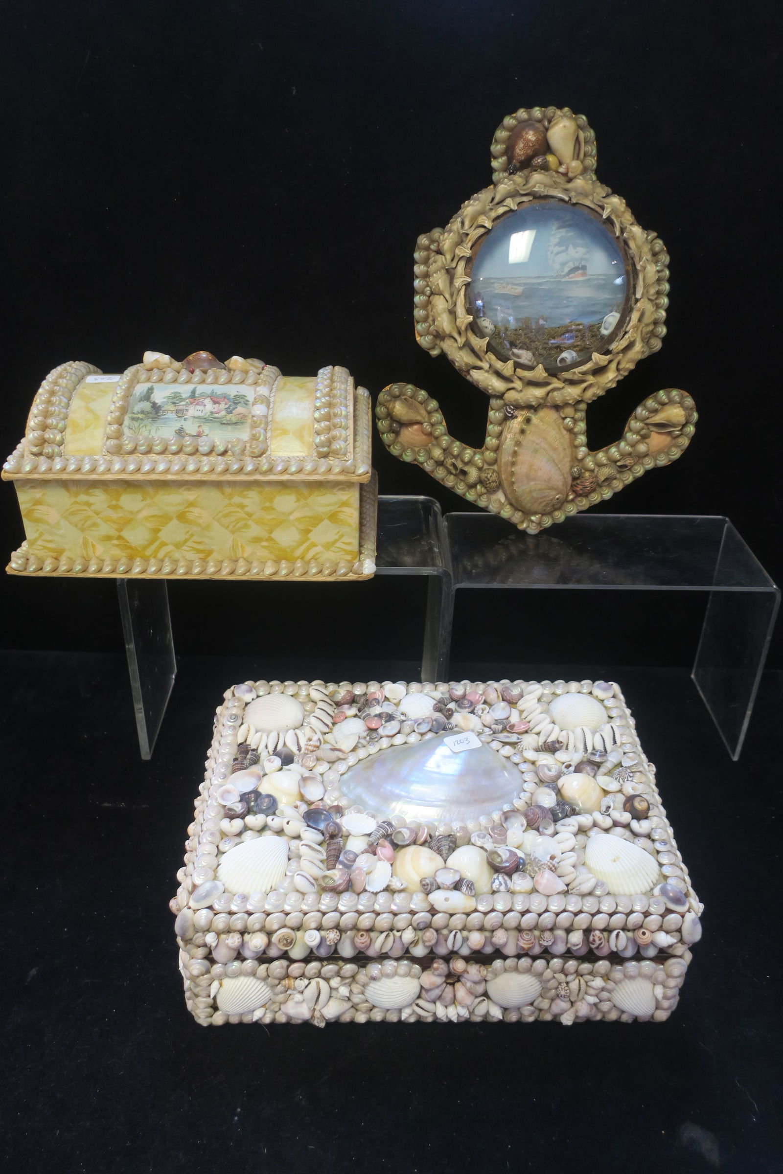 Two Victorian Sailors Shell Art Boxes and Plaque: (1 of 8)