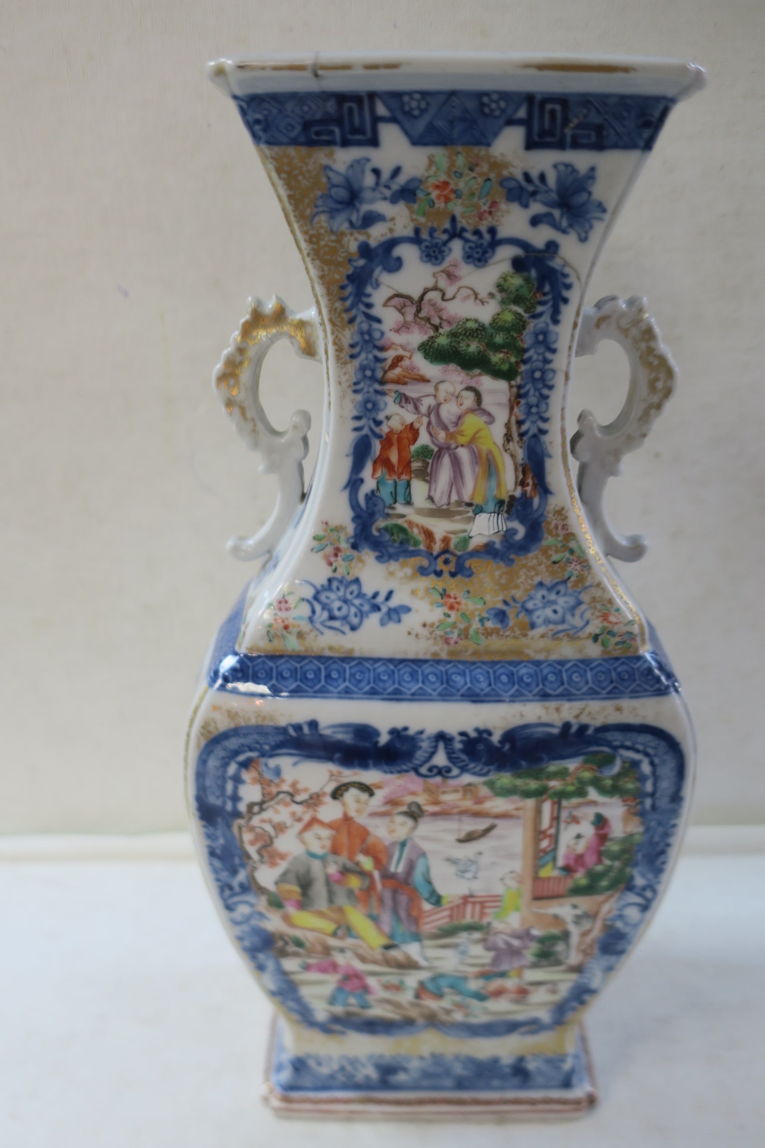Vintage Chinese Famille Rose Double Handled Vase: (1 of 4)