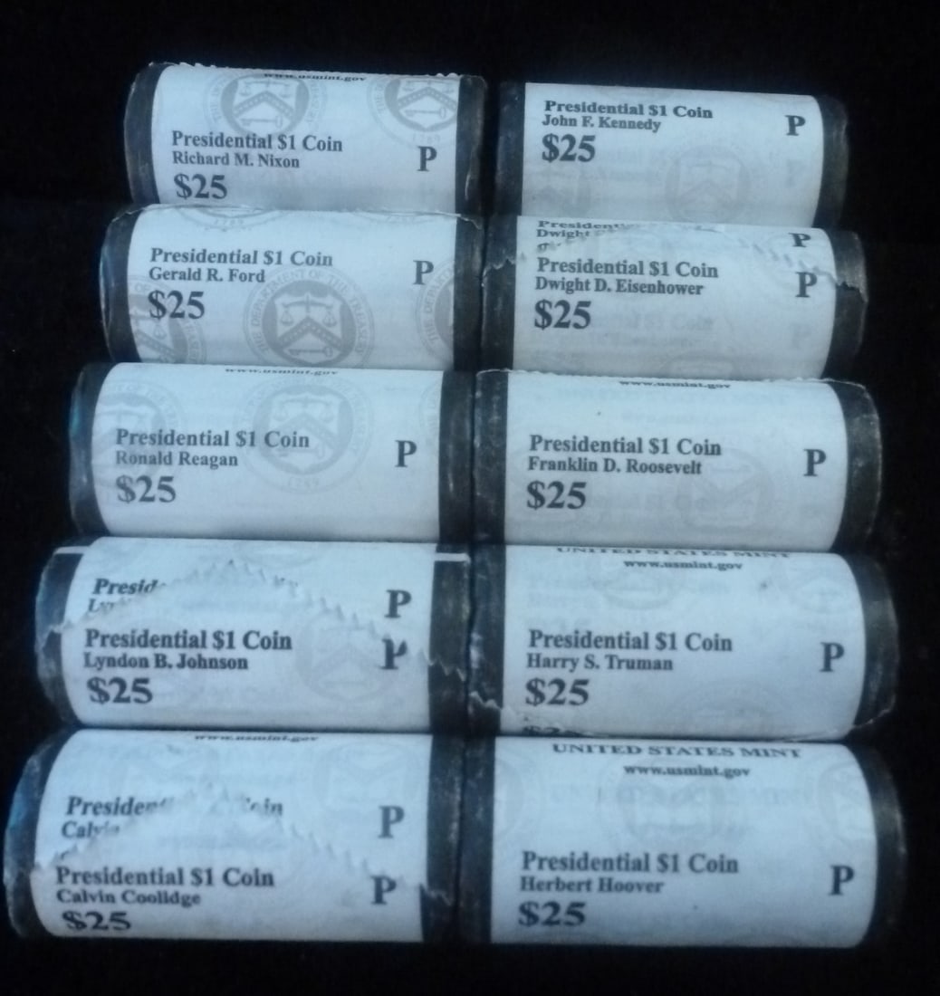 10 Rolls Philadelphia Mint BU Presidential Dollars: (1 of 3)