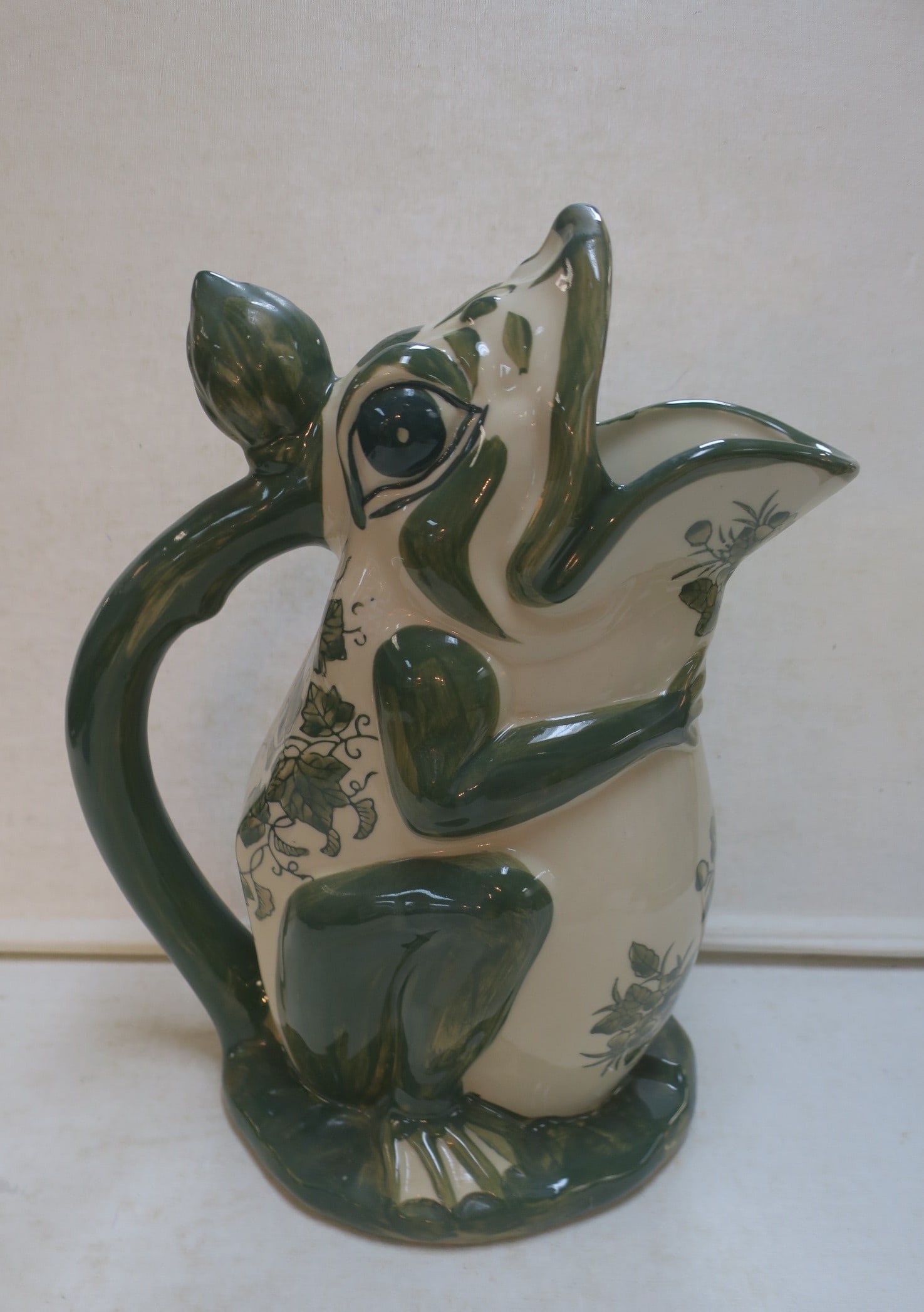 Large Hand-Painted Ceramic Frog Pitcher: (1 of 4)