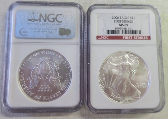 Two 2006 Silver Eagle Bullion Coins NGC Graded MS 69: (1 of 3)