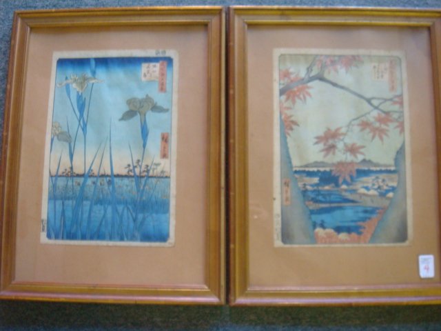 Two HIROSHIGE View of Edo Woodblocks, #94 and #56:: Two HIROSHIGE View of Edo Woodblocks, #94 and #56: Listed Japanese Ukiyo-e (Woodblock Landscape) Artist, 1797-1858. Considered Dominant Figure in Printmaking. From the Series "100 Views of Edo" (Tokyo