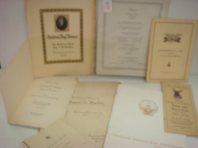 Historical Political and Government Ephemera:: Historical Political and Government Ephemera: Testimonial Dinner for James A Farley, 1888-1976, NY Political, Coca Cola International. 1944 Jackson Day Dinner. 1965 Inaugural Program (Johnson). Dinner