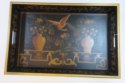 Hand Painted Wooden, Footed Tray