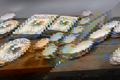 Service for Six Plus Handpainted Rooster Tableware: