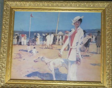 FRANCOISE FLAMENG, Woman at Beach, Print on Cloth: