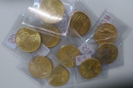 Collection of 44 Gold Coins from 1849-1927: