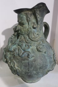 Metalware Pitcher of Male Head and Nude: