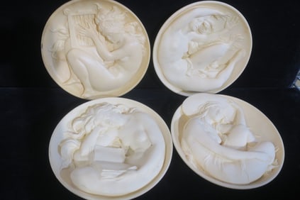 Four Ben Venuiti Alabaster Collector Plates of the Four Muses:
