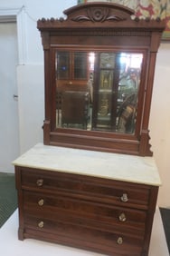 Victorian Marble Top Walnut Dresser, Swing Mirror: