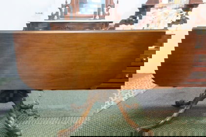 REISCHMANN Mahogany Drop Leaf Table with Drawer: