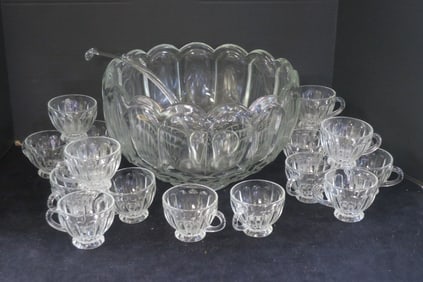 Crystal Punch Bowl with Ladle and 18 Cups: