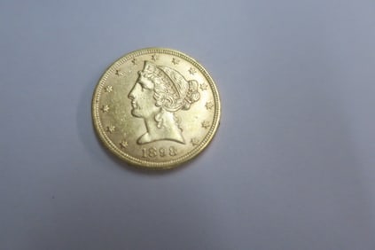 1898 Liberty Half Eagle $5 Gold Coin: