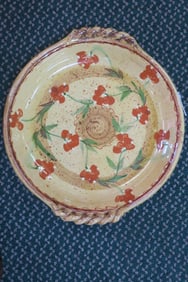 Large Terracotta Floral Serving Handled Bowl: