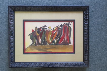 Abstract Figural Gathering Painting, Artist Signed: