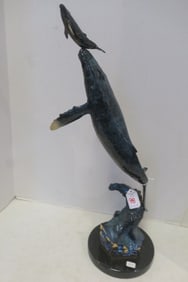 ROBERT WYLAND Patinated Bronze Whales Sculpture:
