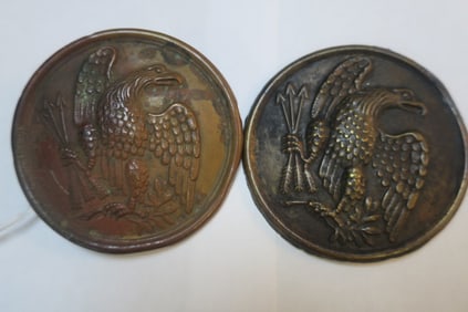 Two Civil War NCO Round Eagle Shoulder Belt Plates: