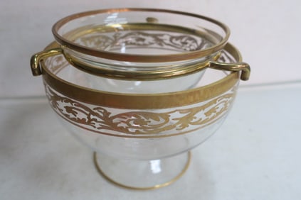 Round Gold Rimmed Three Part Glass Caviar Server: