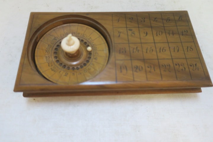 Folk Art Miniature Wooden Roulette Wheel Gameboard: (1 of 3)