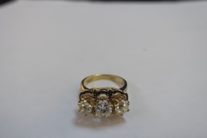 14Kt Yellow Gold Enamel and Diamond Ring: