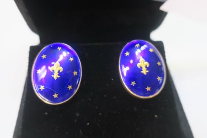 S&S 14Kt gold with Blue Enamel Earrings:
