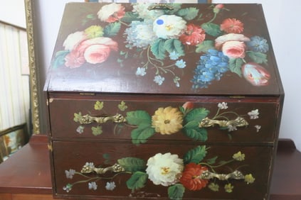 Table Top Desk with Hand Painted Florals: