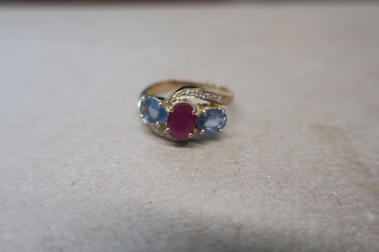 Sapphire and Ruby 18KT Gold Cocktail Ring: