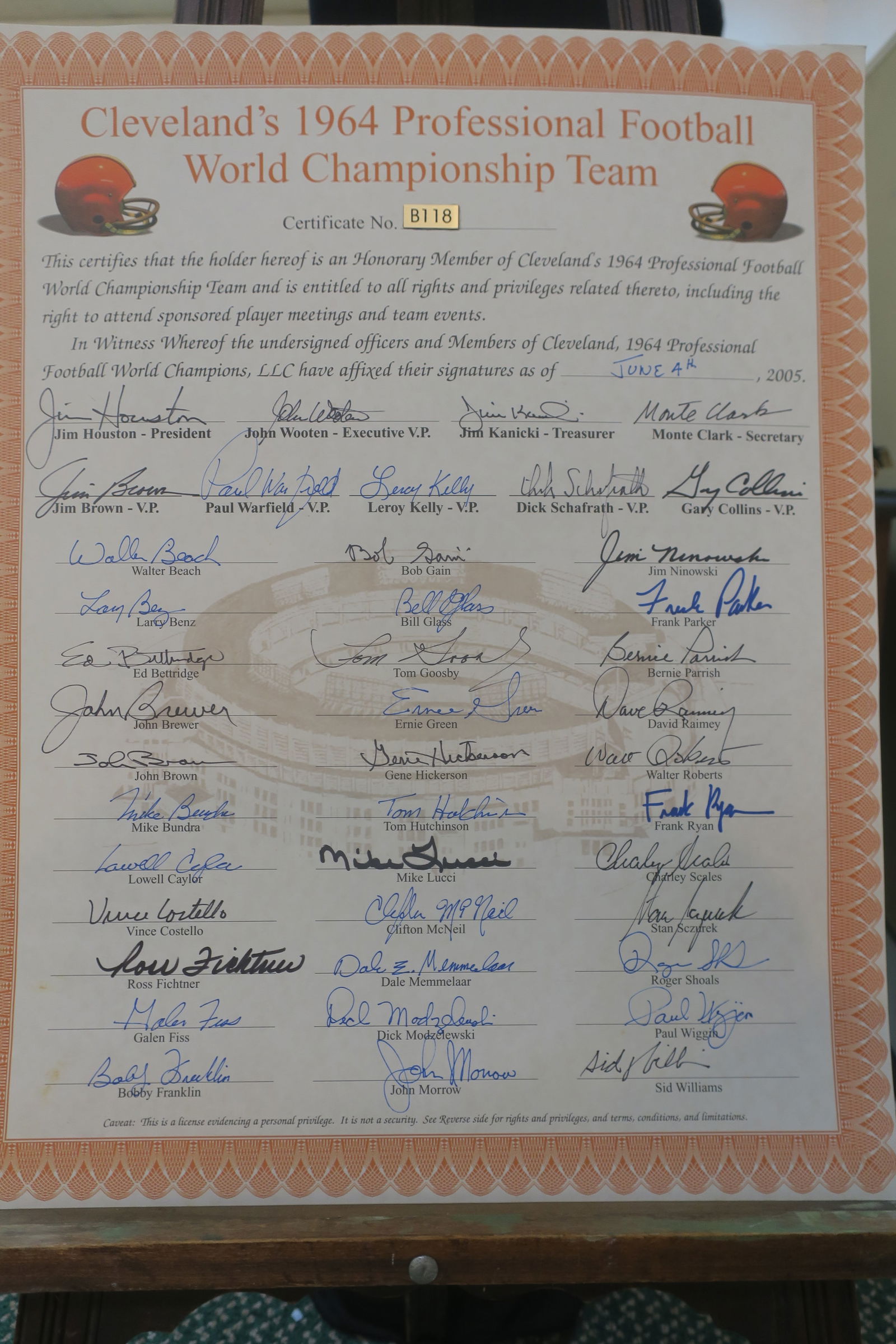 Autographed 1964 Cleveland Browns Document (1 of 3)