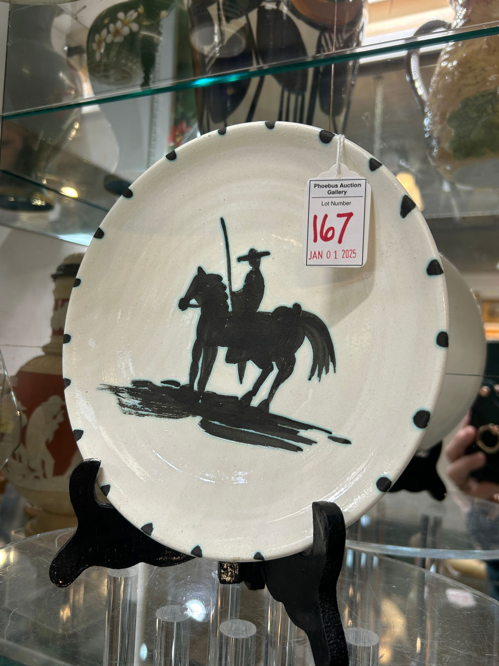 PICASSO Picador Earthenware Clay Madoura Plate: Done from the Atelier of the Madoura Foundry in France in 1952. In 24 Years Working There, He Created 633 Different Limited Edition Pieces. This is an Edition of 500. White Clay with Matte Black Oxidi