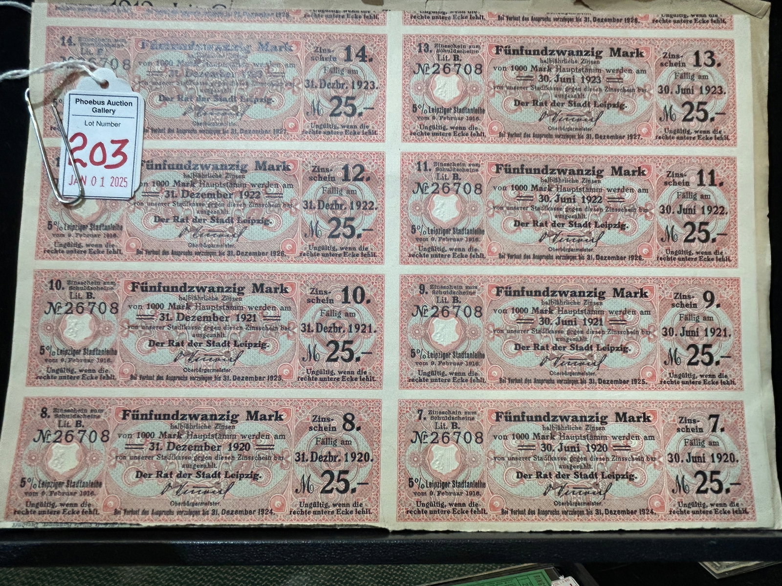 7 pages German Gov't Issued Certificates, 1916-1929 (1 of 4)