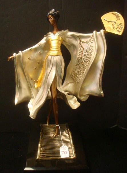 Rare ERTE' "ASIAN PRINCESS" Numbered Bronze, 202/37: Rare ERTE' "ASIAN PRINCESS" Numbered Bronze, 202/375: Cast Bronze with Applied Patina and Polished Embellishments. 20 3/4" x 12" x 18.5" on Black Marble Plinth. Madame Butterfly Floats across Oriental